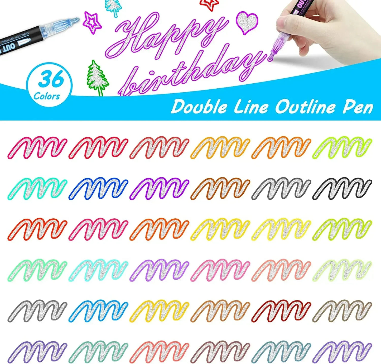36 Color Double Line Outline Art Pen Marker Pen DIY Graffiti Outline