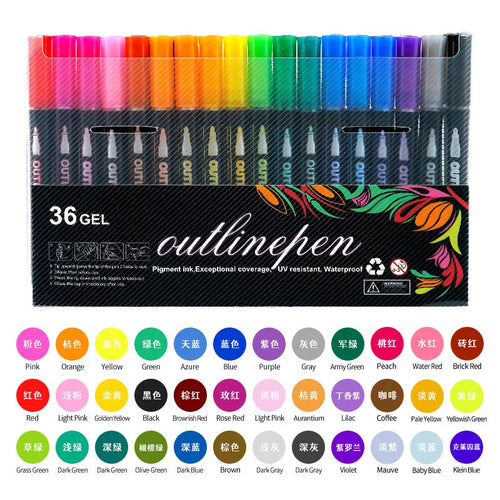 36 Color Double Line Outline Art Pen Marker Pen DIY Graffiti Outline